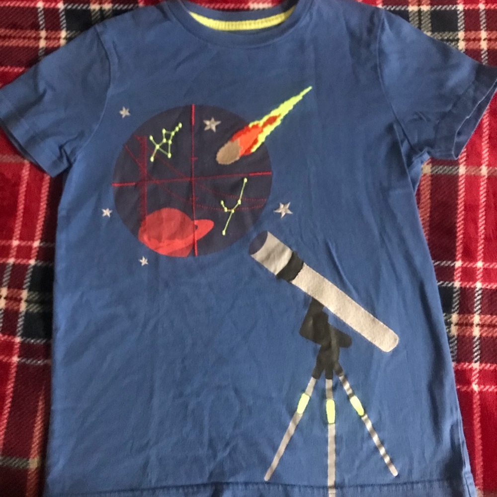 Mini Boden Blue Kids' Space Telescope Graphic Tee Size 7/8